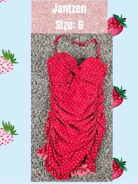 Jantzen Red Polka Dot Shirred One-Piece Swimdress